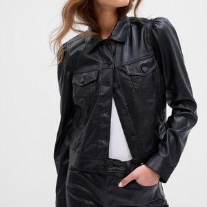 Puff-Sleeve Icon Vegan Leather Gap Jacket